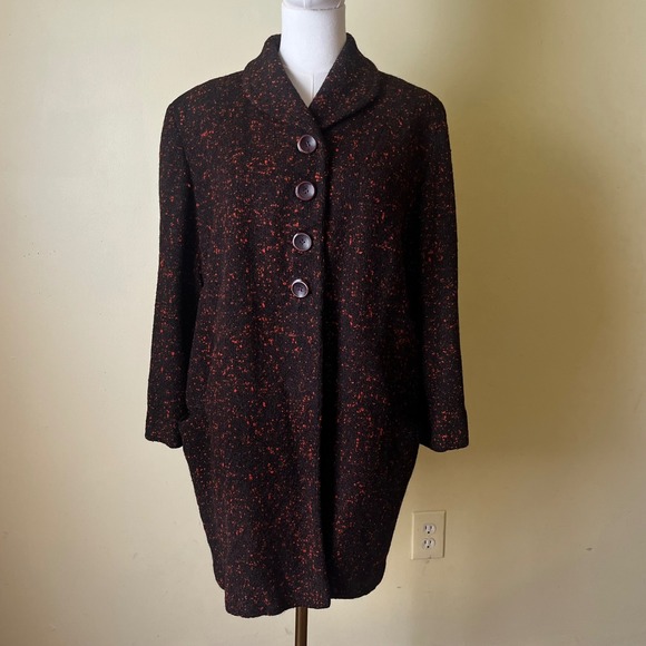 Vintage 1960s Koerner Wool Coat Brown Red Speckled Tweed 3/4 Sleeves Medium - Picture 1 of 11